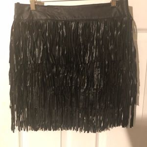 Top Shop leather fringe mini skirt sz 12